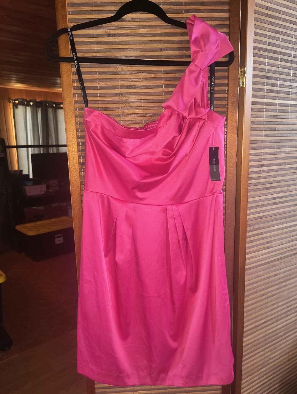 Bisou Bisou One-Shoulder Ruffle Cocktail Dress in Hot Pink